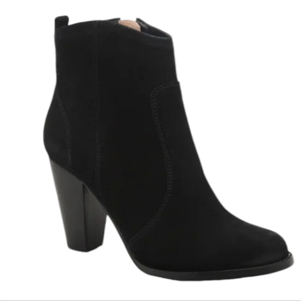 Joie Women's Dalton Suede Leather Stacked Heel Ankle Boots Black‎ Size 38 1/2